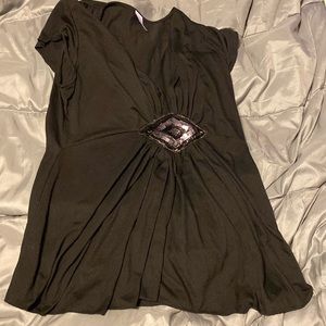 Black Plunge Neck Sequin Blouse